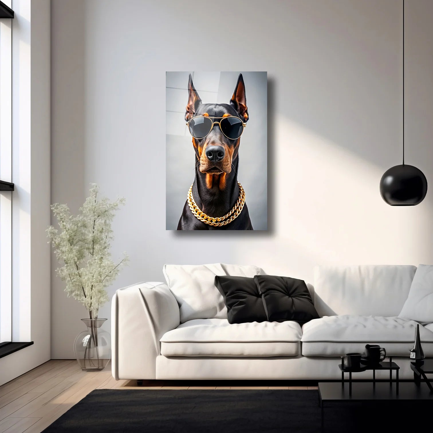 ALTIN ZİNCİRLİ DOBERMAN - CAM TABLO - DEG0134