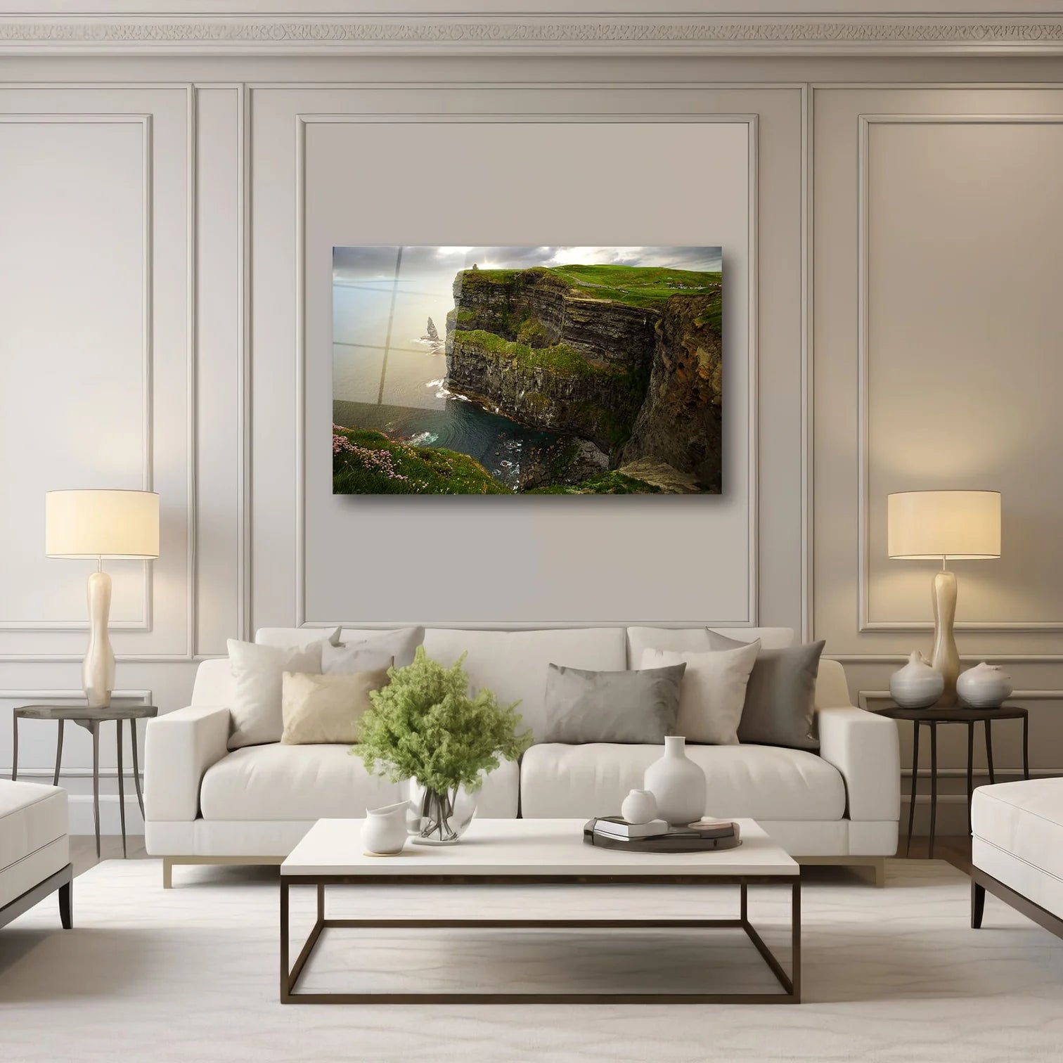 İRLANDA MOHER FALEZLERİ VE OKYANUS MANZARASI YATAY CAM TABLO - DEG0373