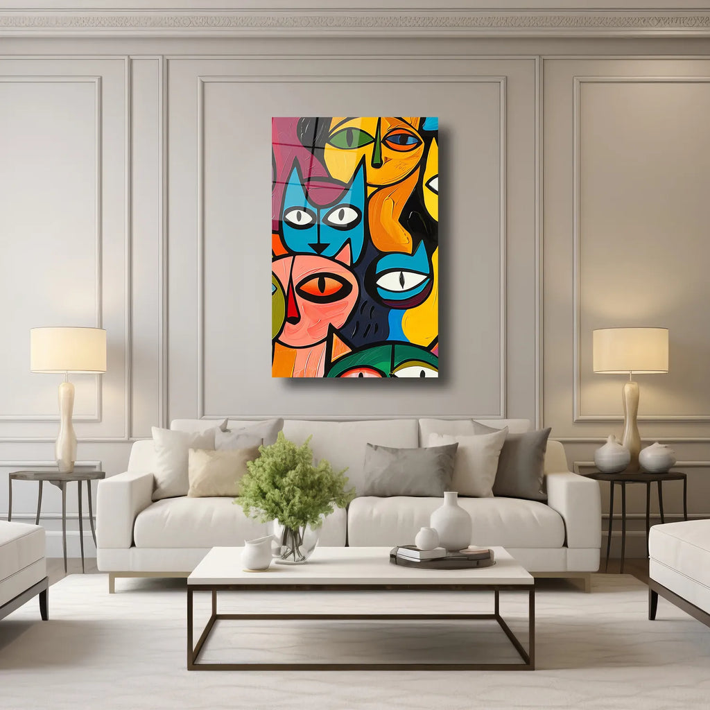 POP ART KEDİLER - CAM TABLO - DEG0170