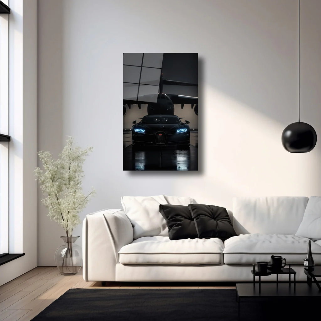 BUGATTI VEYRON VE UÇAK - CAM TABLO - DEG0241