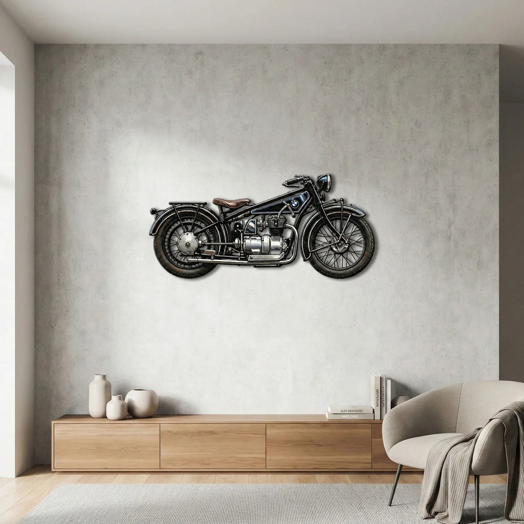 Klasik BMW Motosiklet Tasarımlı UV Baskı Metal Tablo - Retro Duvar Dekoru