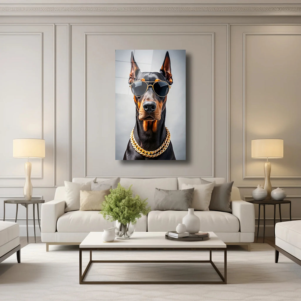 ALTIN ZİNCİRLİ DOBERMAN - CAM TABLO - DEG0134