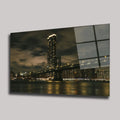 NEW YORK MANHATTAN KÖPRÜSÜ VE GECE ŞEHİR MANZARASI YATAY CAM TABLO - DEG0371