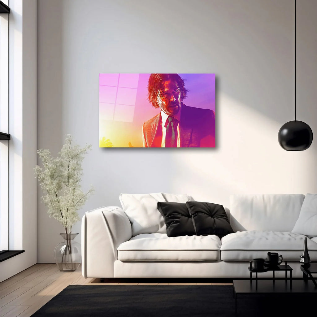 JOHN WICK KEANU REEVES RENKLİ POP ART TASARIM YATAY CAM TABLO - DEG0363