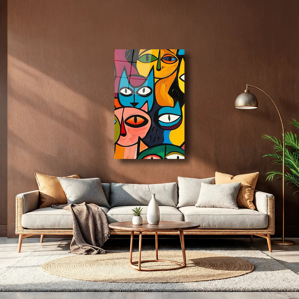 POP ART KEDİLER - CAM TABLO - DEG0170