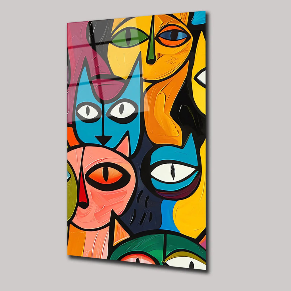 POP ART KEDİLER - CAM TABLO - DEG0170