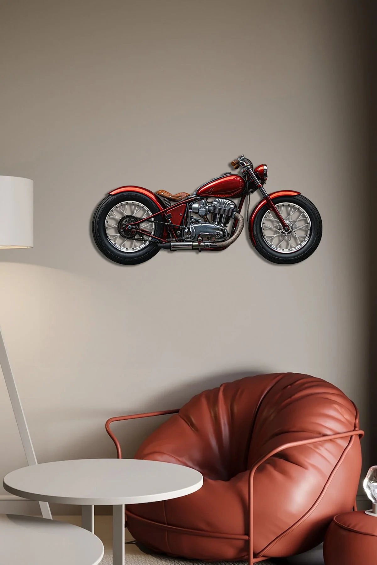 Kırmızı Motor Renkli Metal Tablo