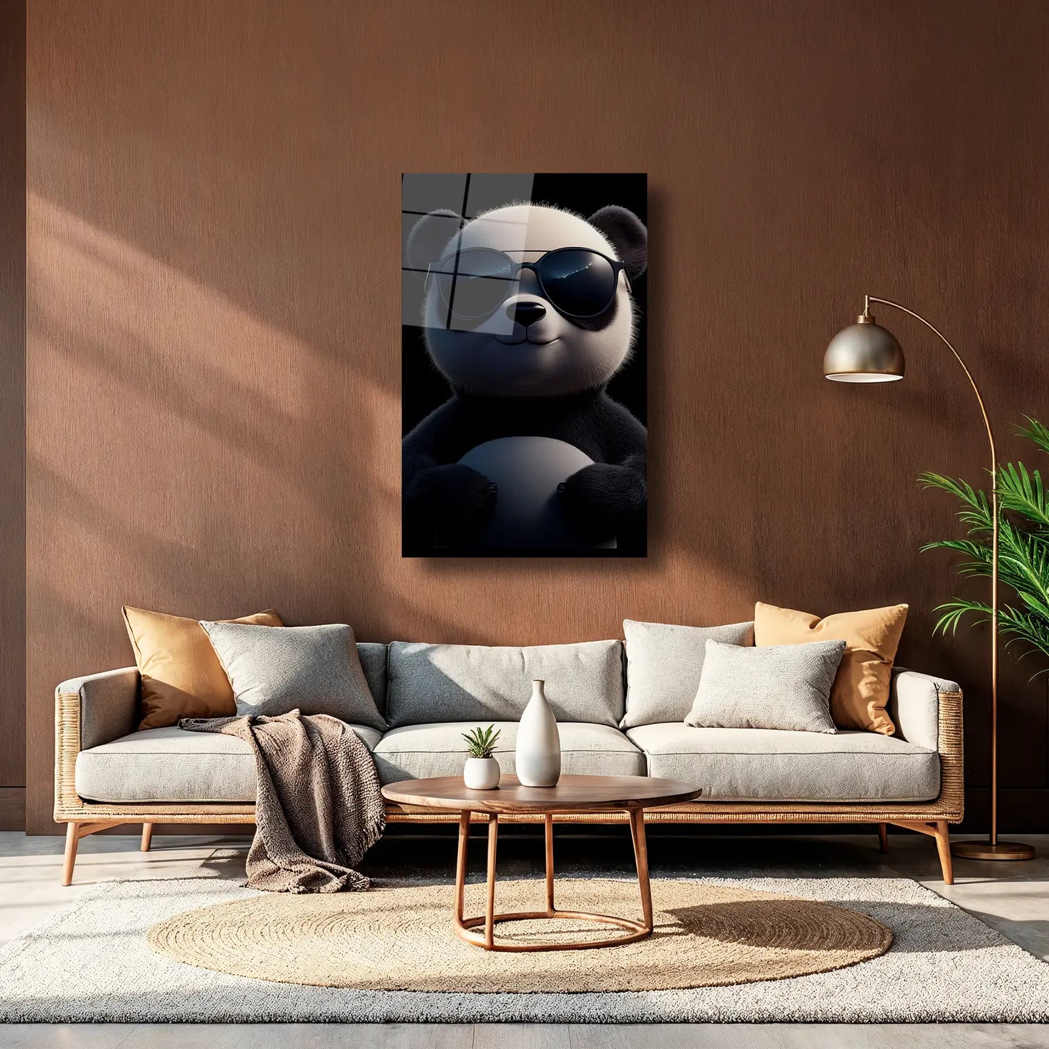 GÜNEŞ GÖZLÜKLÜ PANDA - CAM TABLO - DEG0198