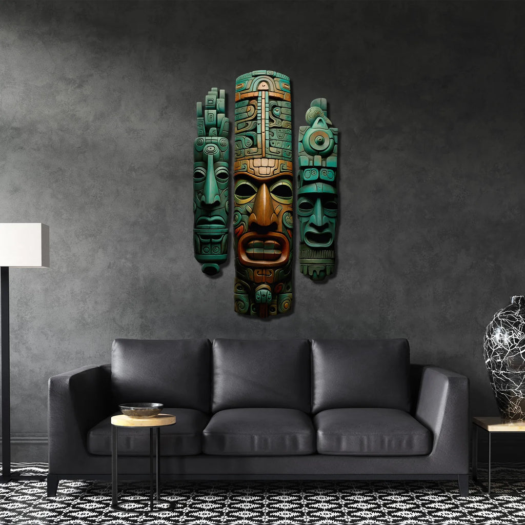 Aztec Totem Trio Metal Tablo