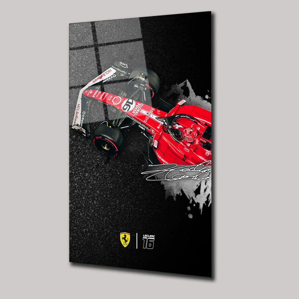 LECLERC İMZALI F1 FERRARİ - CAM TABLO - DEG0129