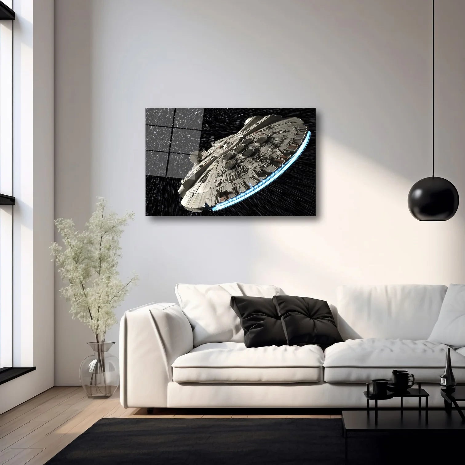 STAR WARS MILLENNIUM FALCON UZAY GEMİSİ VE IŞIK HIZI YATAY CAM TABLO - DEG0360