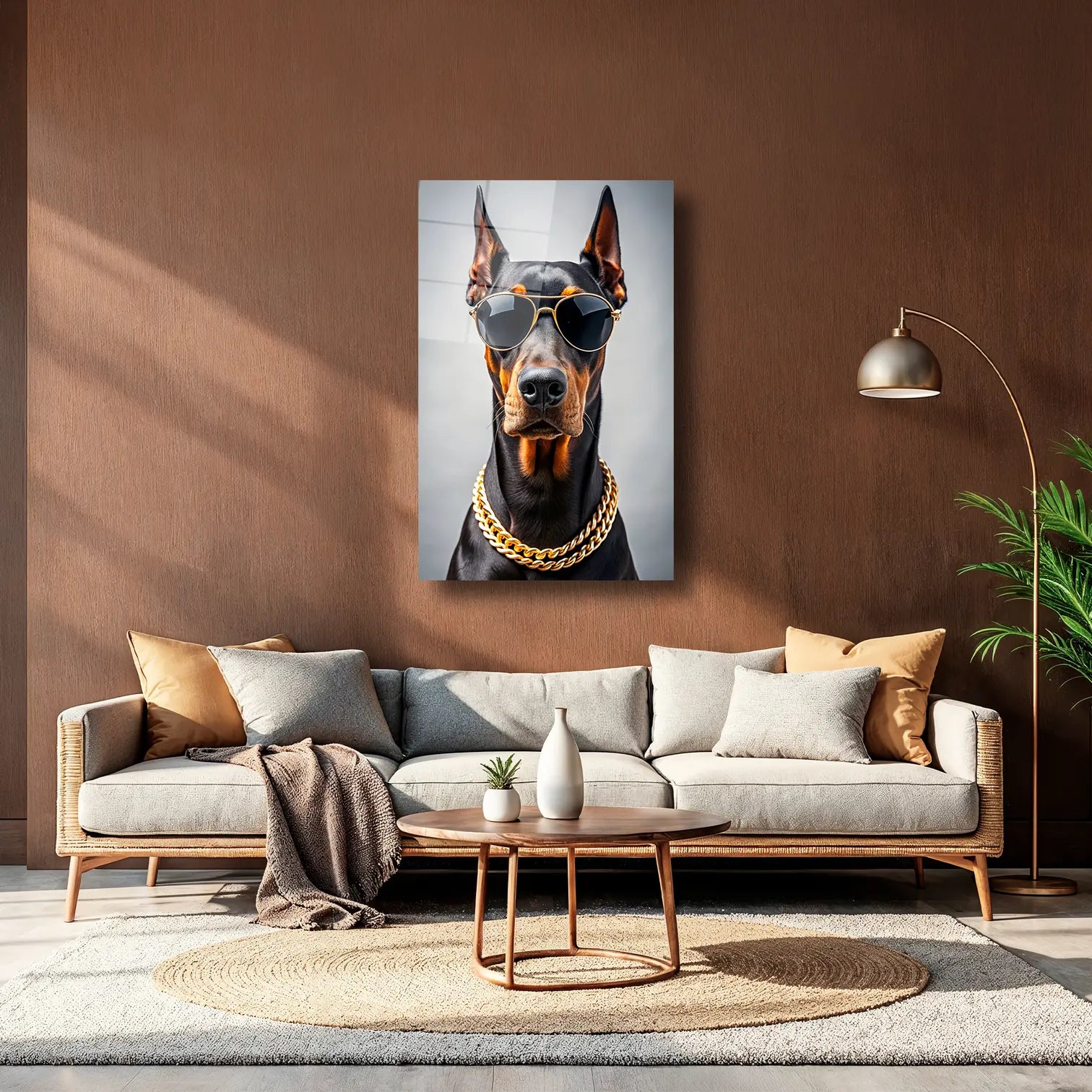 ALTIN ZİNCİRLİ DOBERMAN - CAM TABLO - DEG0134