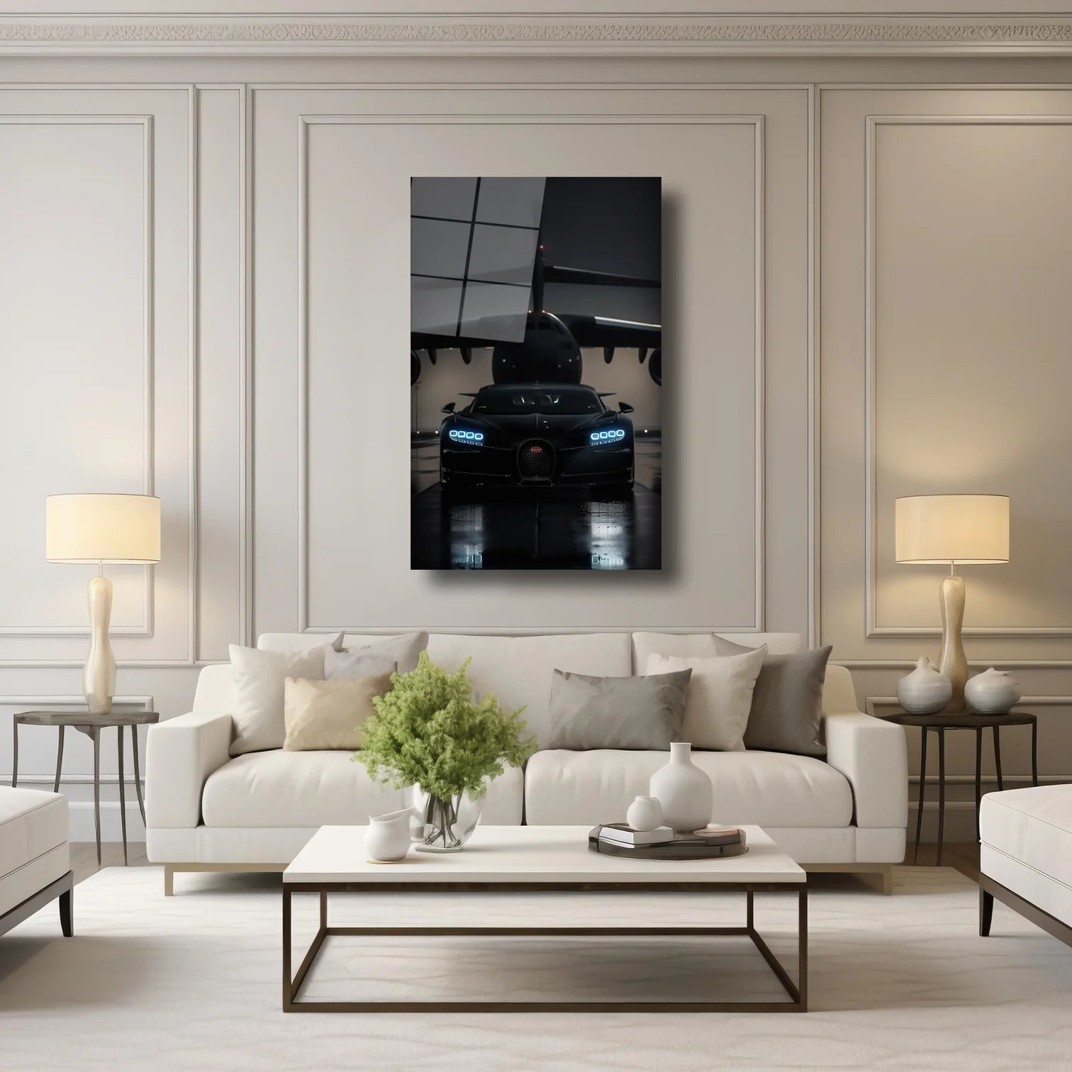 BUGATTI VEYRON VE UÇAK - CAM TABLO - DEG0241