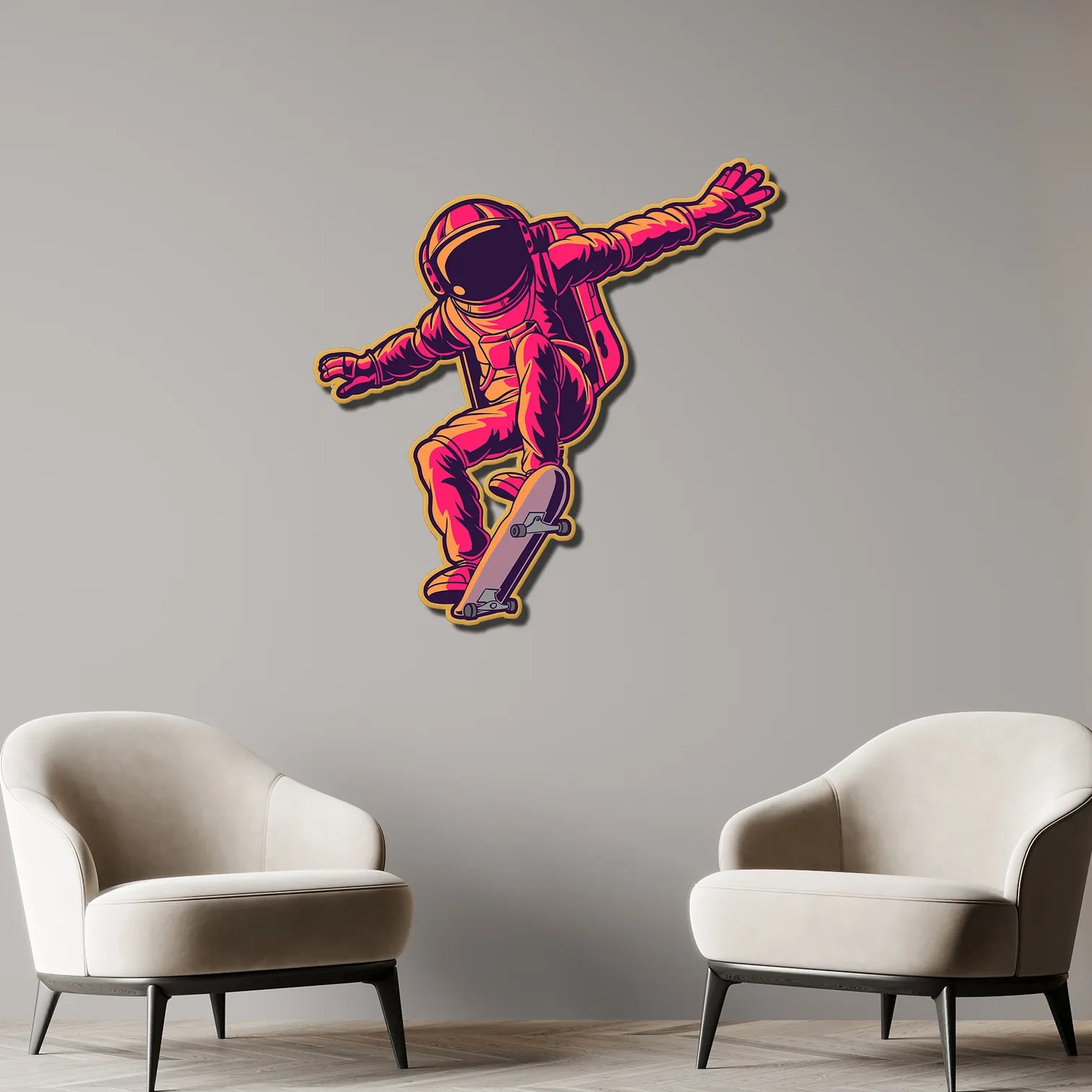 Kaykaycı Astronot Renkli Metal Tablo