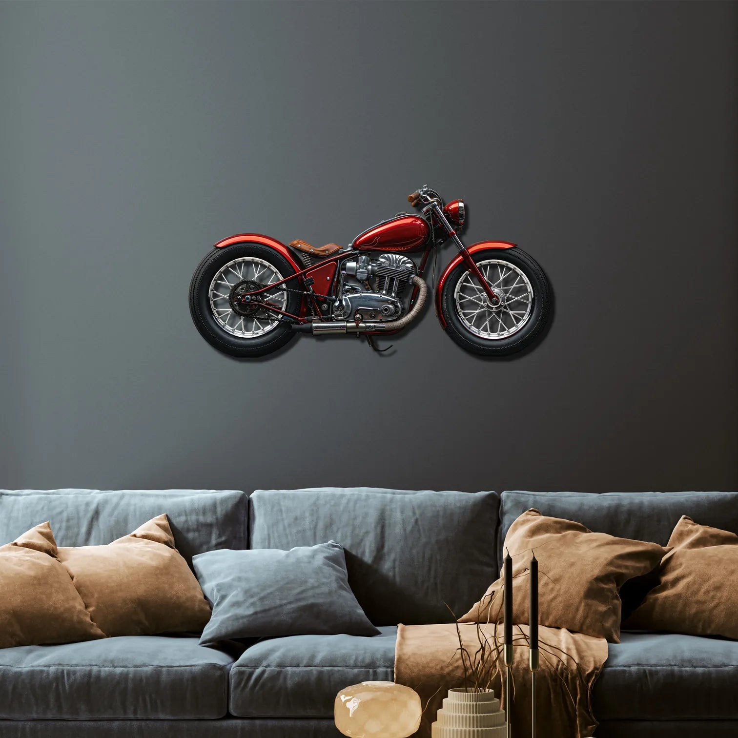 Kırmızı Motor Renkli Metal Tablo