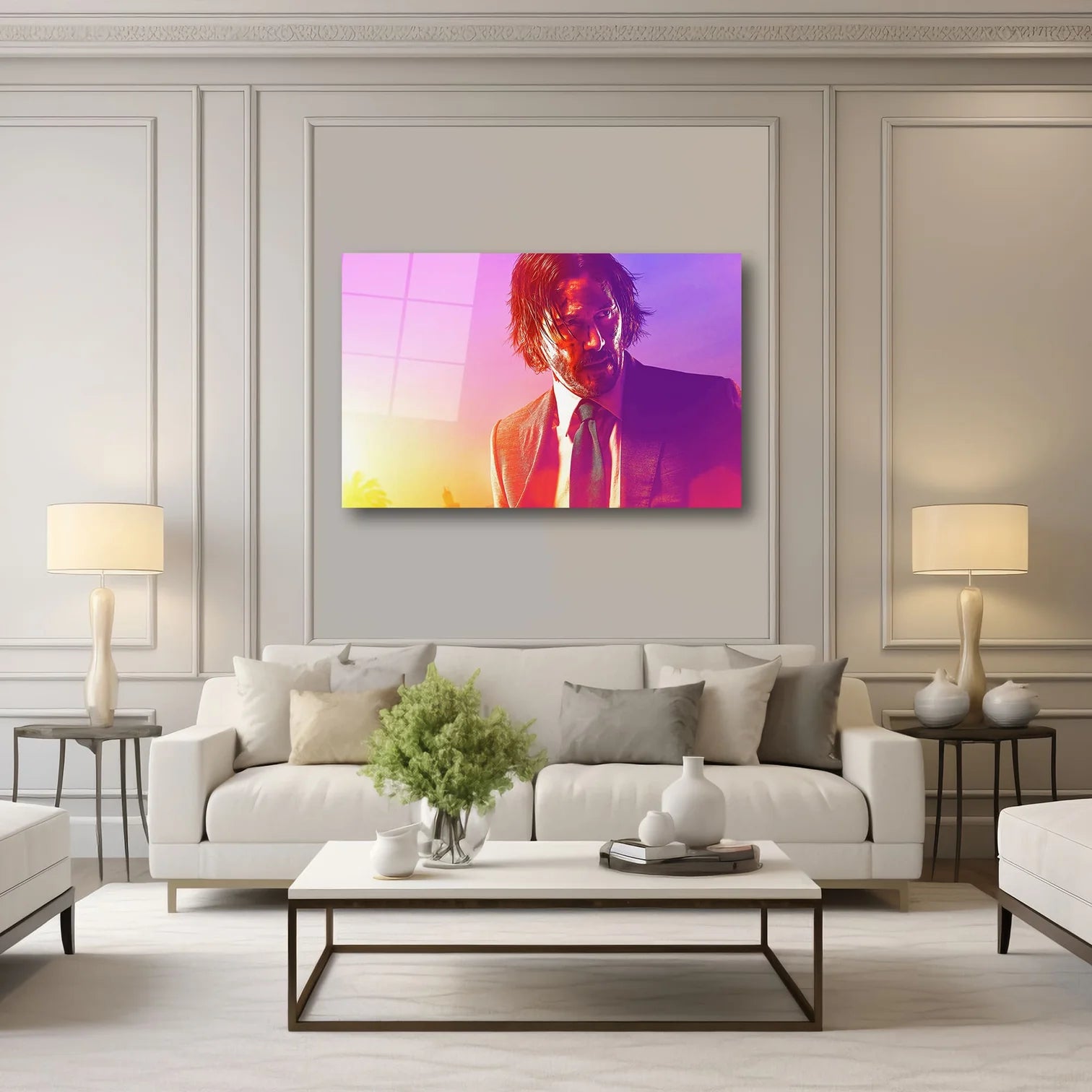JOHN WICK KEANU REEVES RENKLİ POP ART TASARIM YATAY CAM TABLO - DEG0363