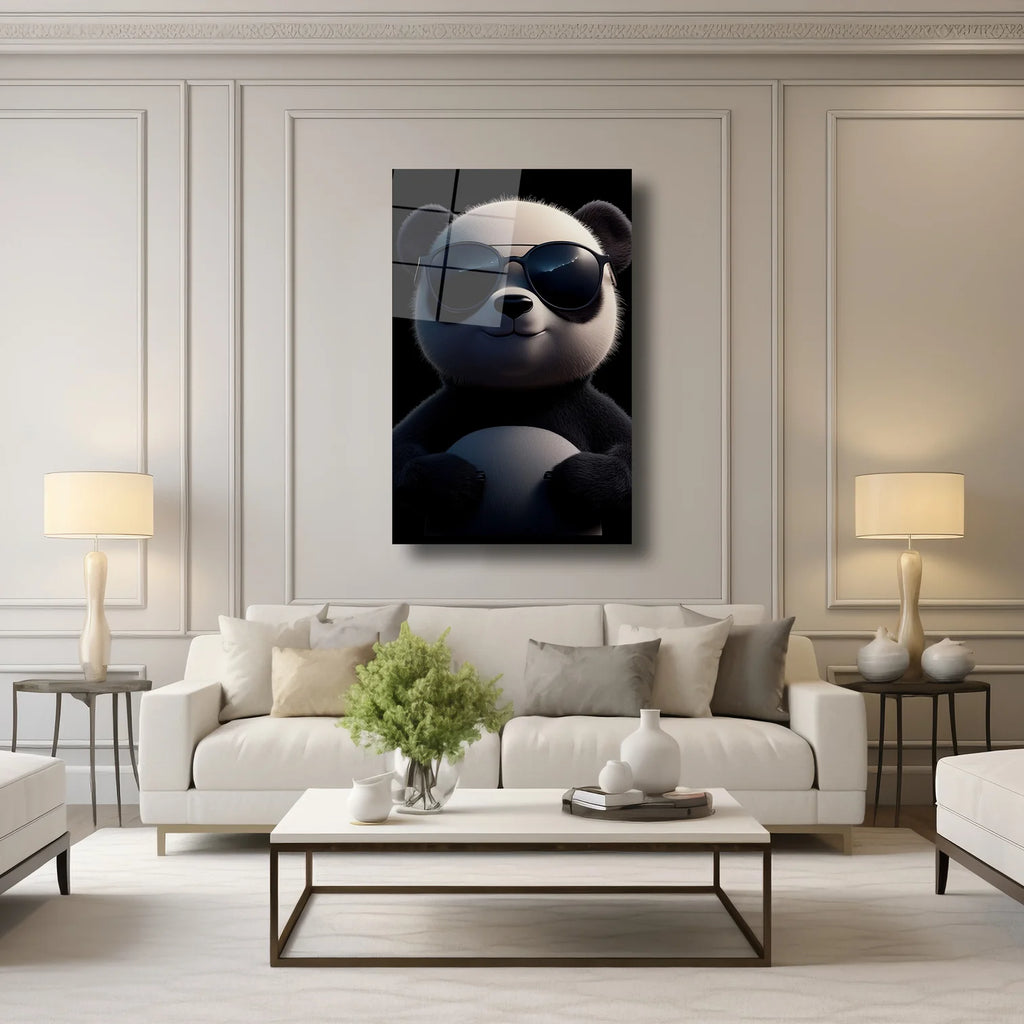 GÜNEŞ GÖZLÜKLÜ PANDA - CAM TABLO - DEG0198