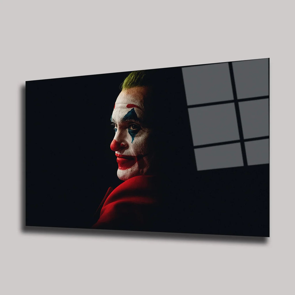JOKER JOAQUIN PHOENIX PORTRESİ VE DRAMATİK YÜZ MAKYAJI YATAY CAM TABLO - DEG0354
