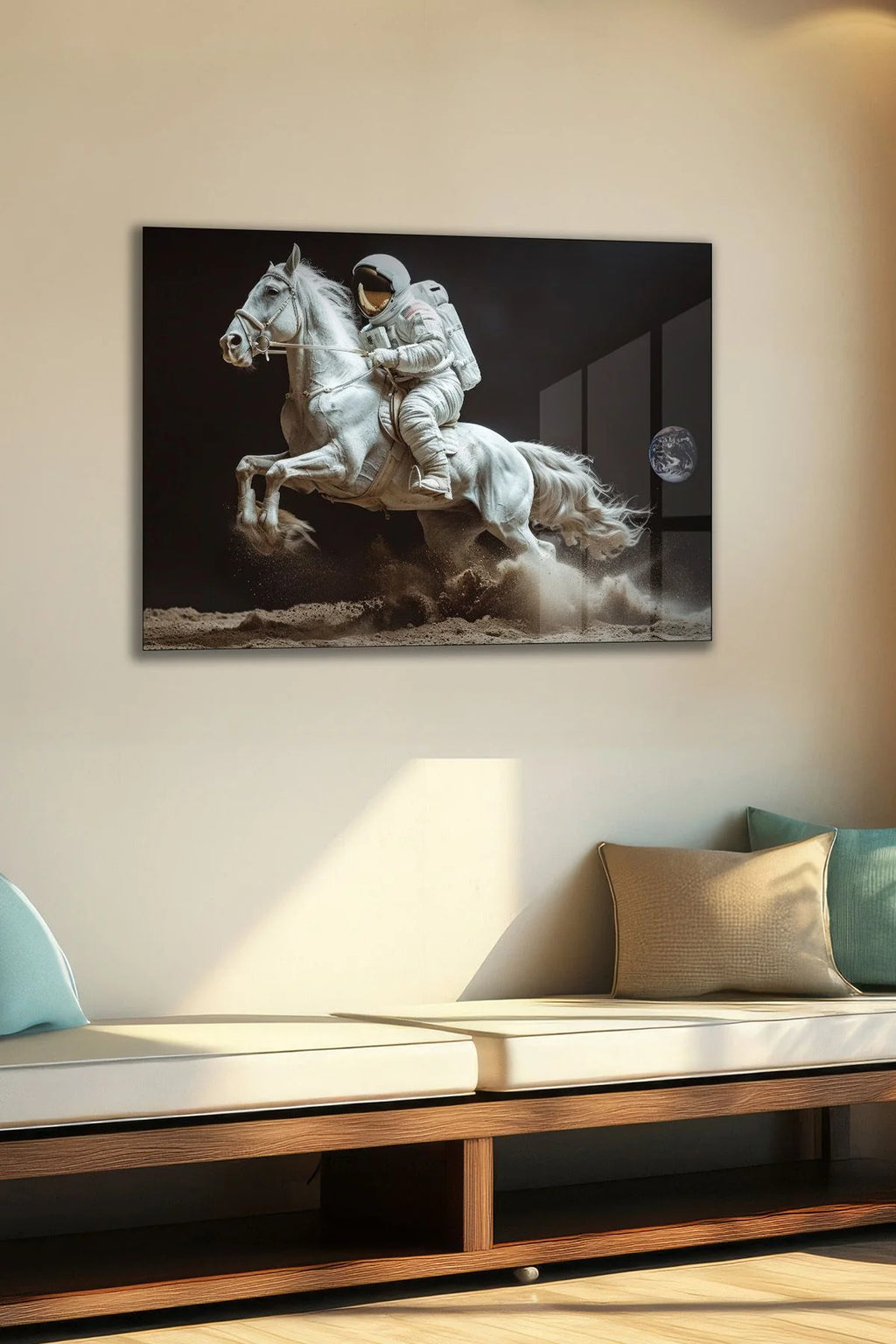 Kozmik Süvari - Astronot ve At Tasarımı Cam Tablo