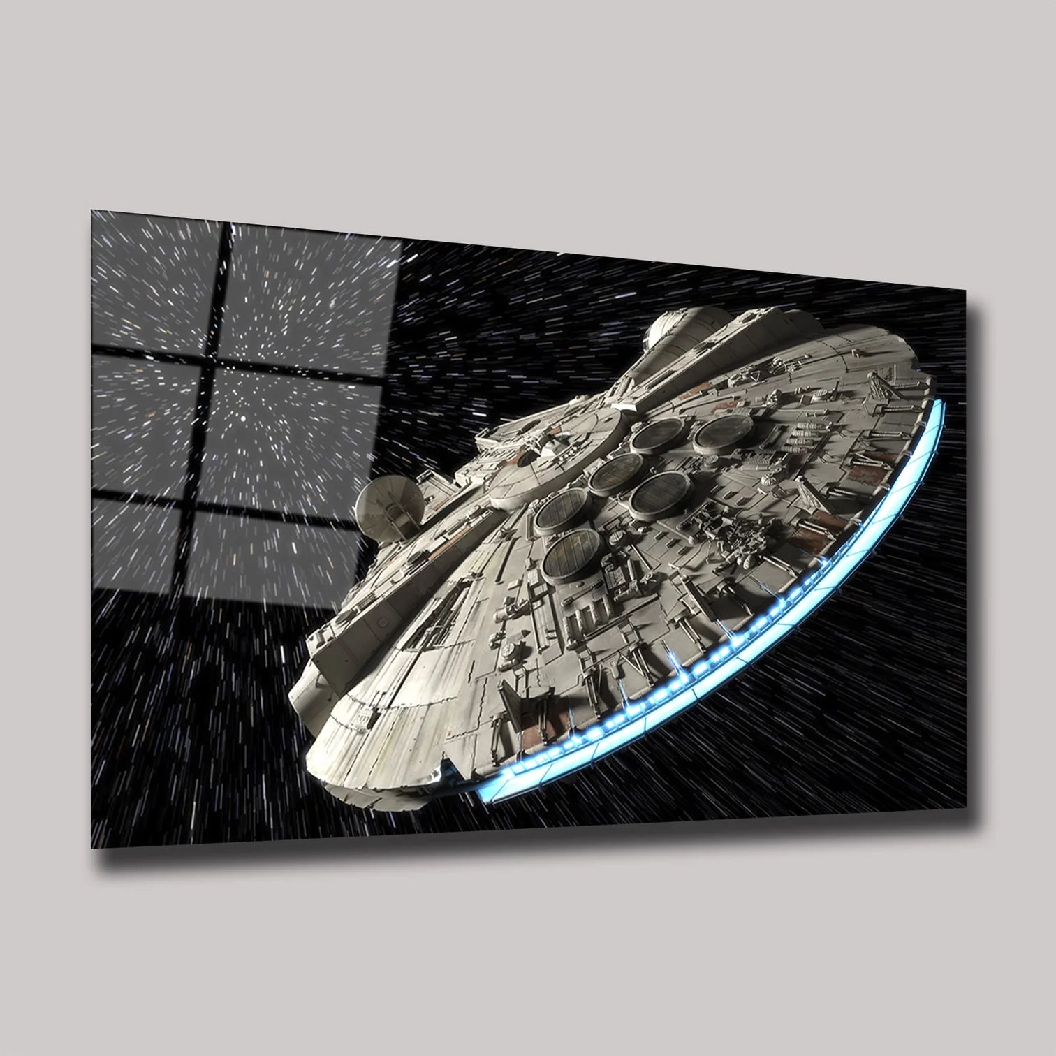 STAR WARS MILLENNIUM FALCON UZAY GEMİSİ VE IŞIK HIZI YATAY CAM TABLO - DEG0360