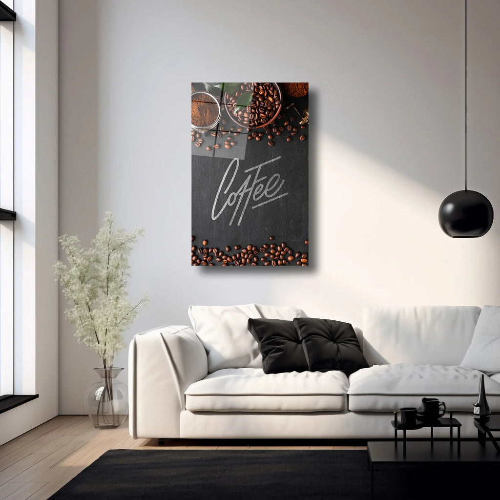 COFFEE YAZILI KAHVE ÇEKİRDİKLERİ - CAM TABLO - DEG0253
