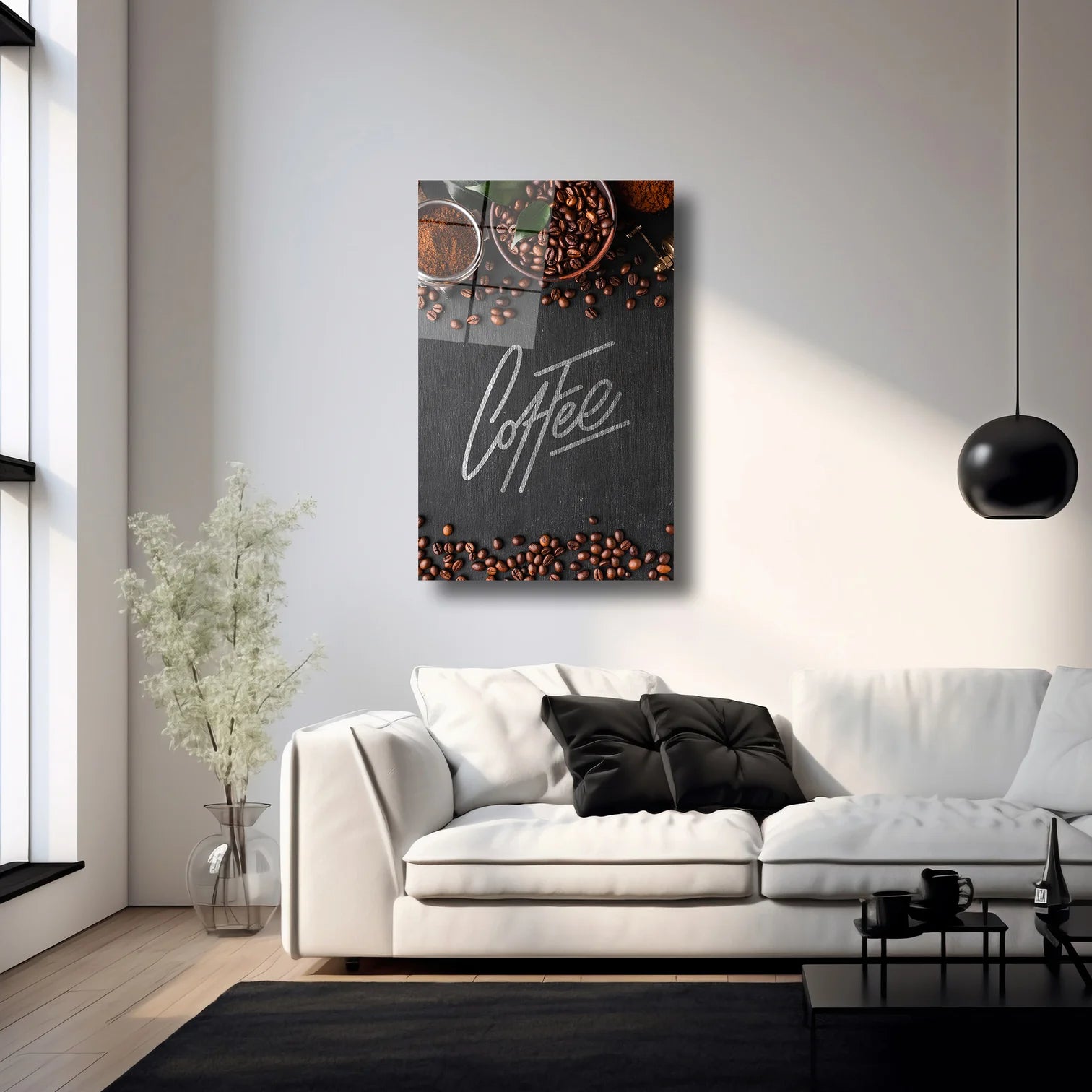 COFFEE YAZILI KAHVE ÇEKİRDİKLERİ - CAM TABLO - DEG0253