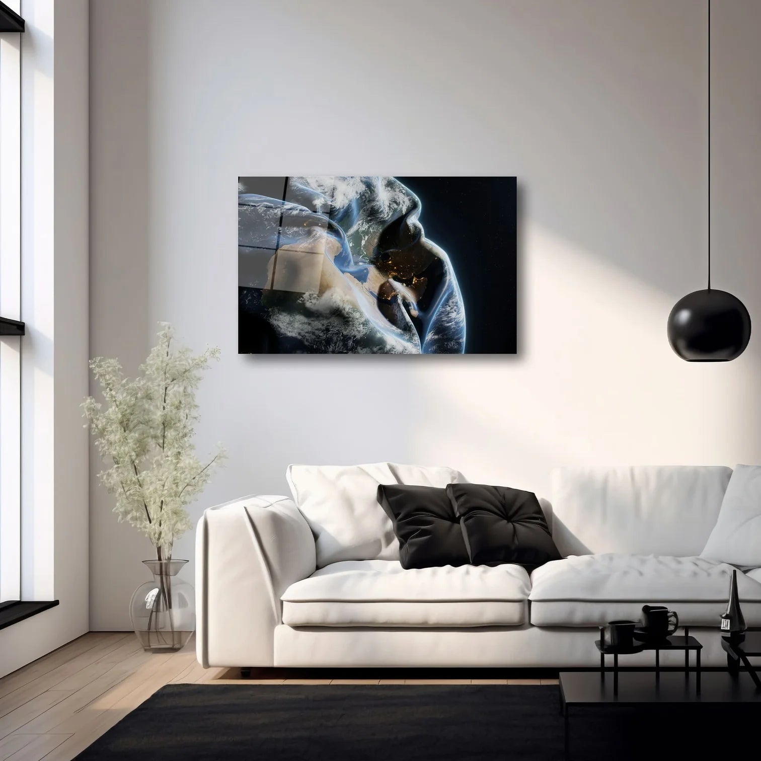 3D GÖRÜNÜMLÜ DÜNYA HARİTASI VE UZAY BOŞLUĞU YATAY CAM TABLO - DEG0309