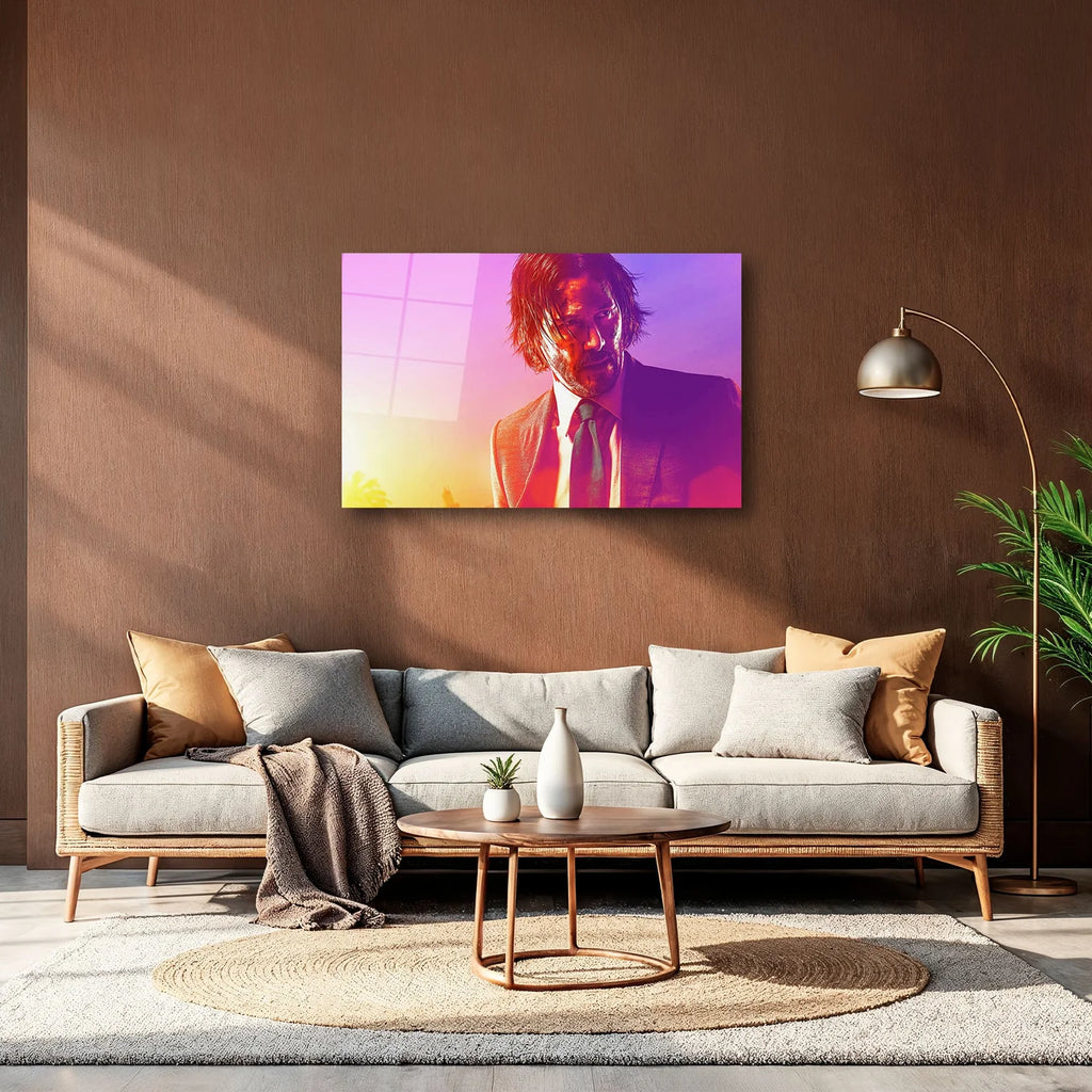 JOHN WICK KEANU REEVES RENKLİ POP ART TASARIM YATAY CAM TABLO - DEG0363