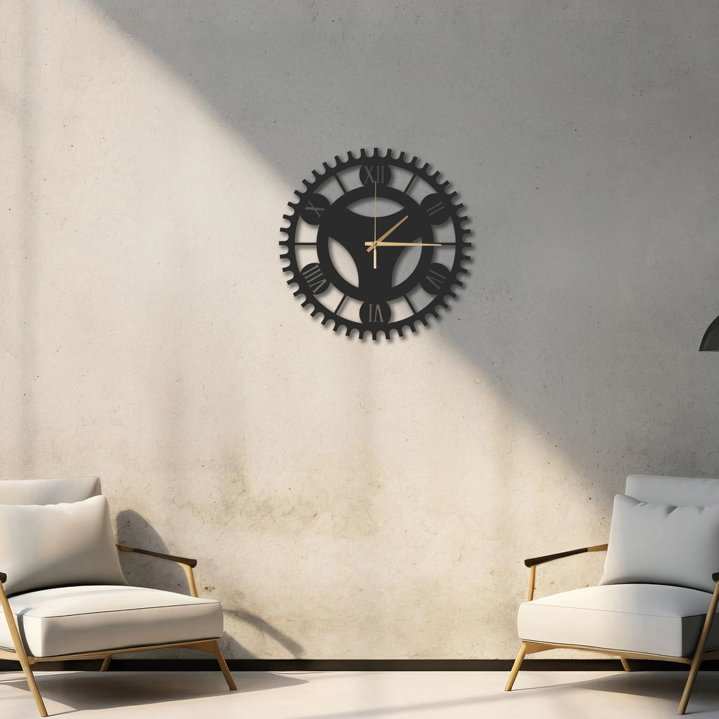 DİŞLİ FORMLU ROMA RAKAMLI METAL DUVAR SAATİ